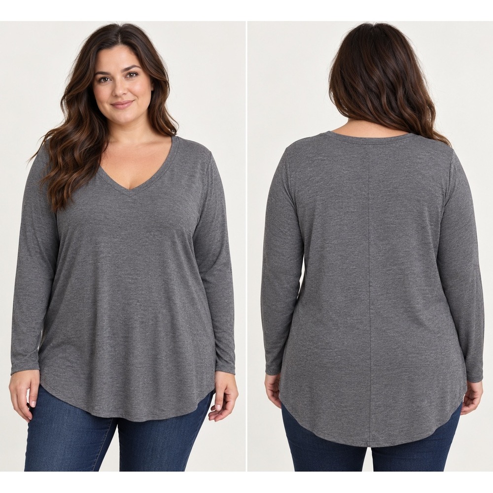 Zenana Premium Women XL Gray V-Neck Long Sleeve Tunic High Low Hem RT-2106P